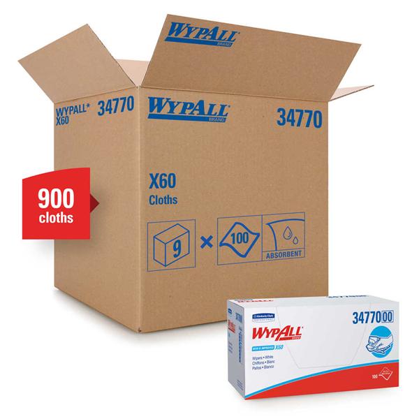 Wipes Professional Wypall X60 23 in x 11 in White 100/Bx, 9 BX/CA